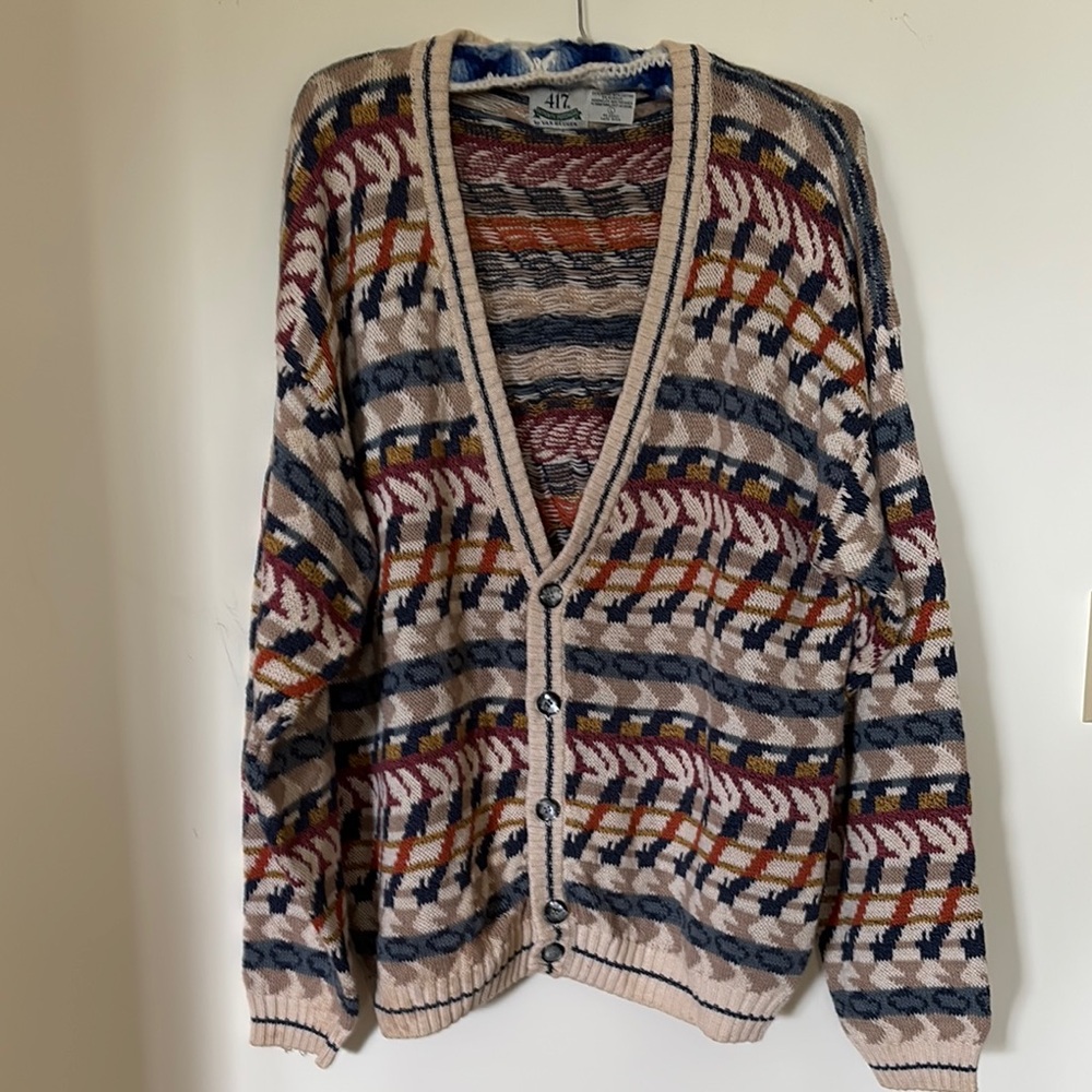 Van Heusen Cream and Blue Cardigan Sweater